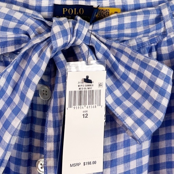 NWT Polo Ralph Lauren Linen Gingham Tiered Midi Skirt Blue/White - Picture 7 of 9